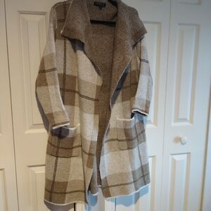 Joseph A. -- Brown Plaid Lightweight Long Open Knit Cardigan L